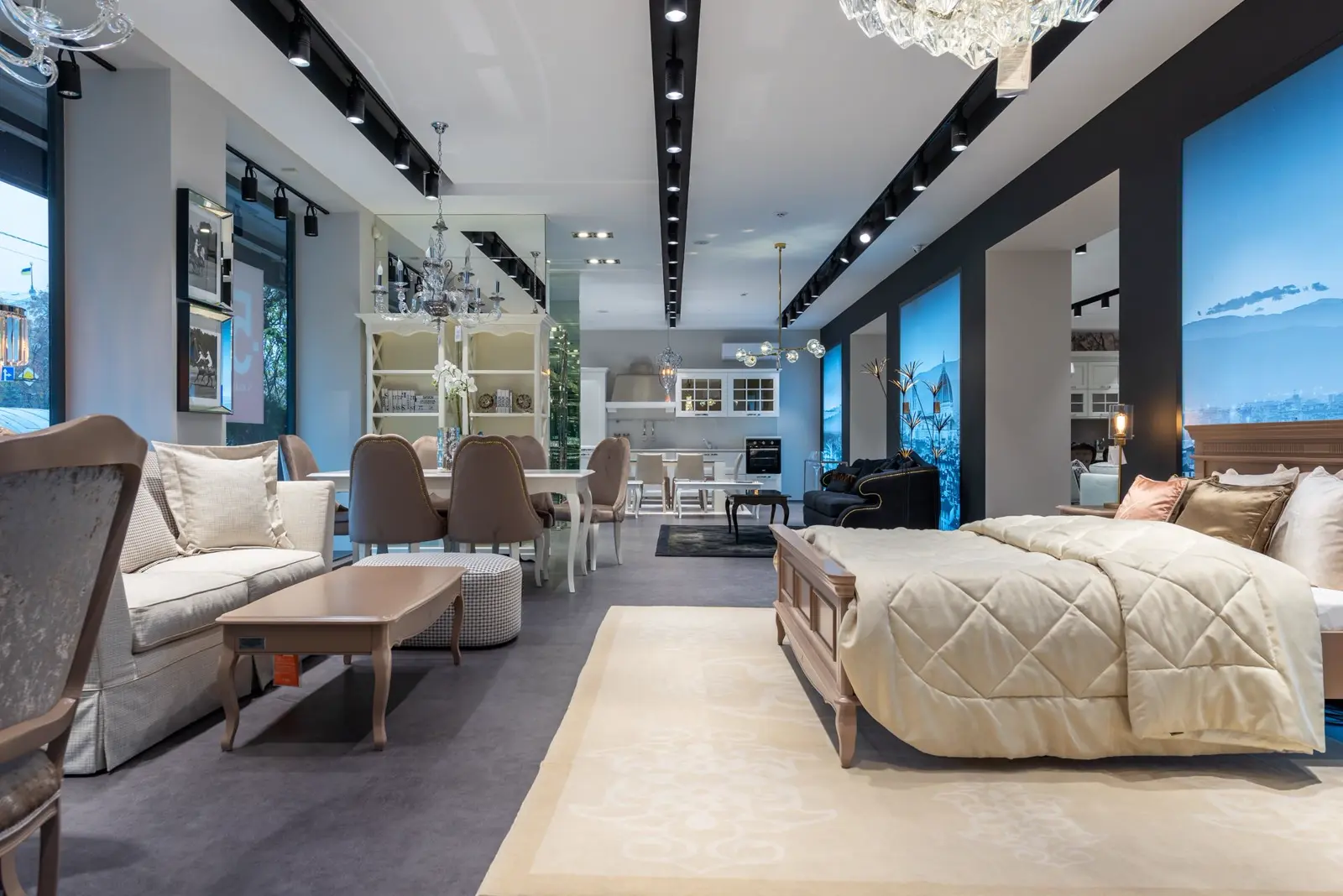 Furniture showroom floor with sofas on display